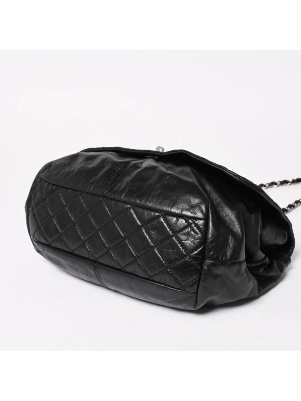 Chanel S Flap Chain Shoulder Bag CC Logo Calfskin Black Silver